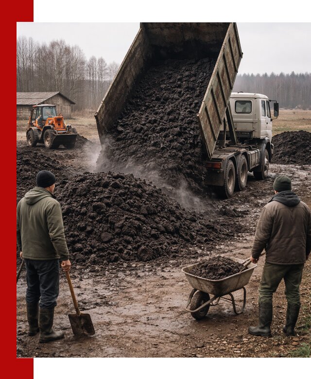 Доставка низинного торфа с разгрузкой и доставкой в Красном Сулине