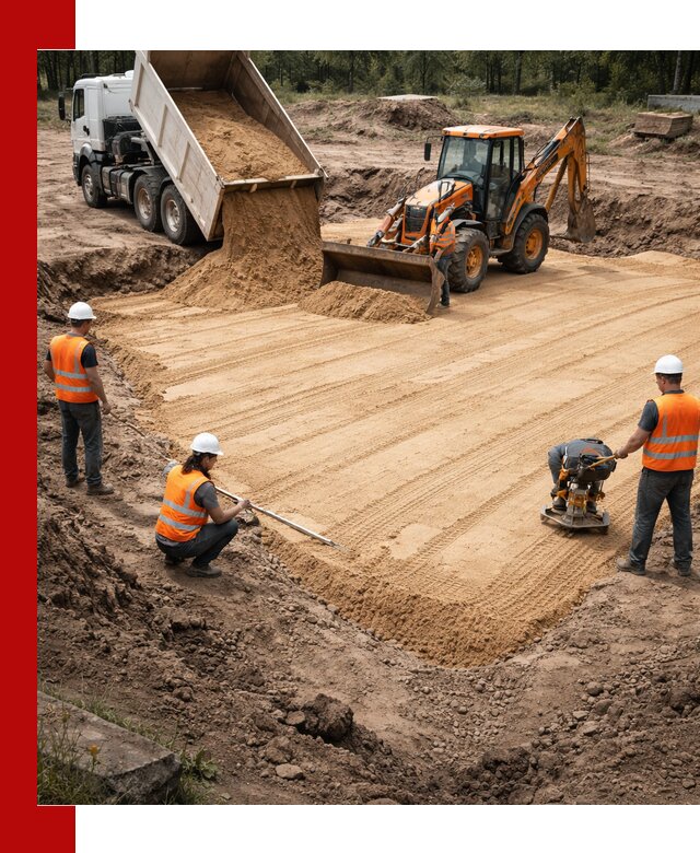 Устройство песчаной подушки для фундаментов и дорог в Красном Сулине